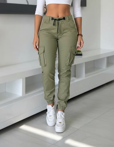 Pantalon dama cargo tactico puños y correa cintura